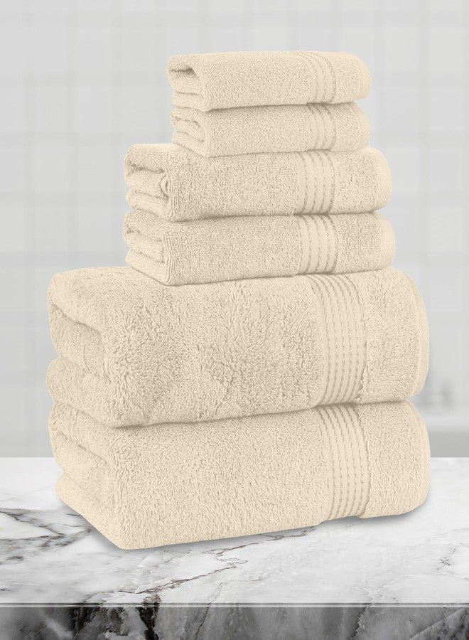 Mocassi Luxury 100% Turkish Cotton 6-Piece Towel Set - Ultra Soft, Quick Dry Highly Absorbent Premium Spa Hotel Quality Bath Towels, Includes 2 Bath Towels, 2 Hand Towels and 2 Washcloths, Ivory - Image 2